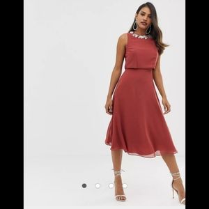 ASOS Sleeveless Midi Dress with Delicate Pearl Embellished Neck